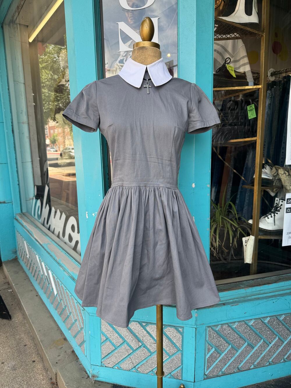 DeanDri Grey Collared Baby Doll Dress Size XS AS IS